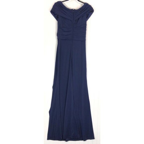 La Femme dress navy blue ruched jersey column gown - Picture 4 of 6